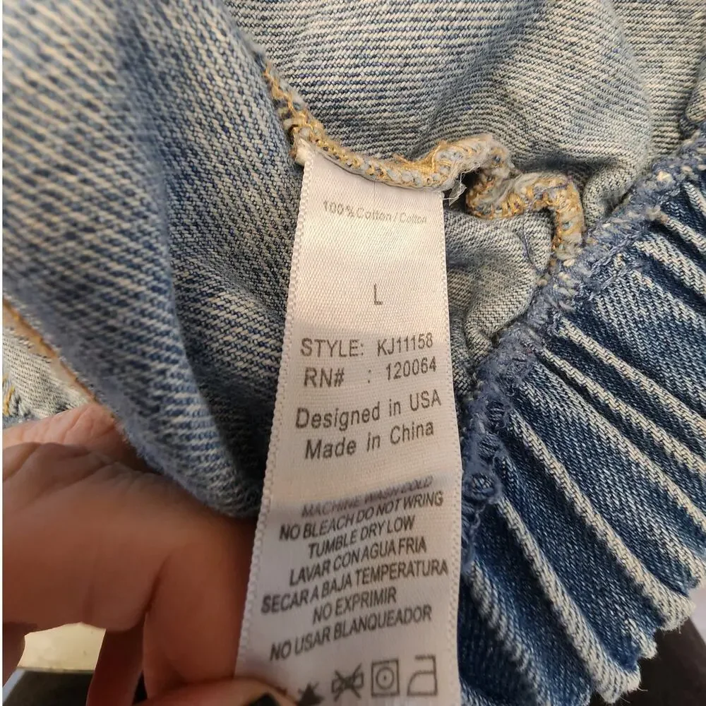 Mono B Women's Denim Jean Jacket SZ Large Raw Hem Cropped - Picture 8 of 10